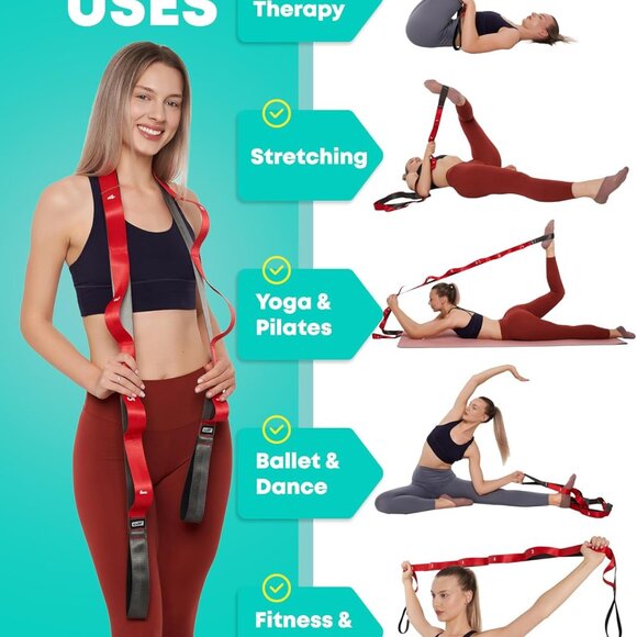 Stretching Strap with Loops - Non Elastic Stretch Band for Physical Therapy, Yog - Picture 4 of 9